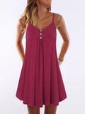 Spaghetti Strap Double Breasted Plain Shift Dress