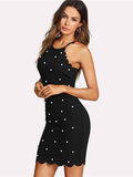 azmodo Summer Black Sleeveless Bead Sexy Women's Party Dress