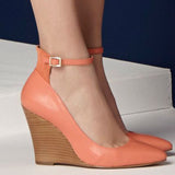 azmodo Orange Ankle Wrap Wedge Heels
