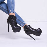 azmodo Black Patchwork Buckle Extreme High Heel Ankle Boots
