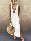 Sexy Side Split V Neck Printed Sleeveless Casual Dresses