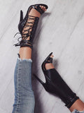 Roman Buckle strap Shoes Women Sandals Sexy Gladiator Lace up Peep Toe Sandals High Heels Woman Ankle Boots