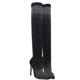 women shoes 2019 Crystal Stretch Fabric Sock Boots Pointy Toe Over-the-Knee Heel Thigh High Pointed Toe Woman Boot