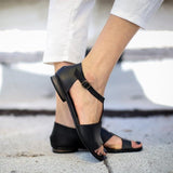 AZMODO Black Trendy Open Toe Flat With Buckle Sandals