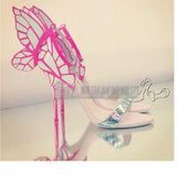 Multicolor Luxury Brand Wedding Dress Shoes Butterfly Party Shoes Sexy Sandals Color Black Blue Silver Open Toe High Thin Heelumps Purple Gold Beige