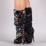 azmodo  Glitter Slip-On Stiletto Heel Fashion Boots