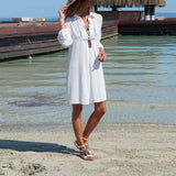 Lapel V Neck Long Lantern Sleeve Plain Casual Dress