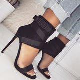 Red Buckle Zipper Stiletto Heel Sandals Ribbon straps color matching hollow high-heeled Roman shoes sandals tricolor