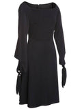 azmodo Black Round Neck A-Line Elegant Day Dress
