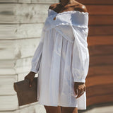 Sexy Off Shoulder Long Sleeve Plain Casual Dress