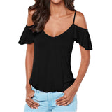 New Tops Strapless Cross Halter Fly-Sleeved T-Shirt