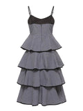 azmodo Black Plaid Strappy Women's Tiered Dress