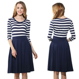 Women's Skirts Cropped Sleeve Neck Stripe Dress