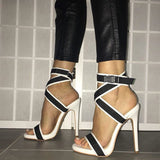 Factory price sexy women's shoes cross strap woven belt stiletto high heels women pumps wedding woman sandals patchwork shoes