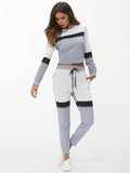 Color Block Long Sleeve Hoodie and Pants Women's Two Piece Set