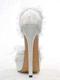 Elegant White PU Peep Toe Ankle Strap High Heel Shoes