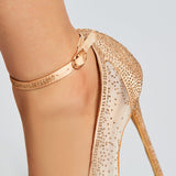 Line-Style Buckle Banquet Rhinestone Peep-toe Stiletto Heels T13