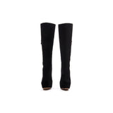 Sexy Black Suede Platform Leopard Grain Sole Knee High Boots
