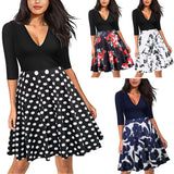 Women's V-neck Printed Sweater Dress