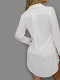 Turn Down Collar Patch Pocket Plain Shift Dress