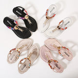 Summer Fashion Flip Flops Women's Beach Sandals Cover Heel String Crystal Bands Flat Shoes T-strap Sandals Mujer for Women 215-1
