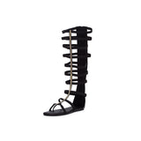 azmodo Cut-out Zipper Knee High Flat Gladiator Sandals