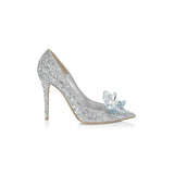 azmodo Glitter Silver Charming Point Toe Crystal Cinderella Wedding Shoes