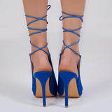 azmodo Blue Lace Up Peep Toe Sandals