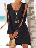 Round Neck Plain Shift Dress