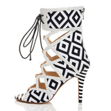AZMODO Fashionable Elegant Black & White Cut-Outs Dress Sandals