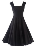 Square Neck Plain Colorful Zipper Women's Day Dress