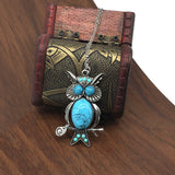 Fashion Vintage Turquoise Necklace Ethnic Wind Owl Pendant Long Necklace Sweater Chain
