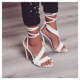 High heels ankle strap white lace women sandals