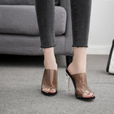 azmodo New PVC Fashion transparent heels Ladies Slippers Party Shoes Black Apricot Gladiator Slides Sandals Women size 35-40
