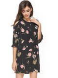 azmodo Floral Black Cold Shoulder Day Dress