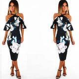 Slim strapless print dress in the long section