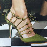 azmodo Green Lace-Up Sexy Stiletto Heels