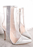 High-heeled transparent women's fashion sandals with pointed splicing