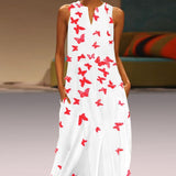 Chinese Butterfly Printed Maxi Shift Dress