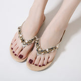 Diamond Slippers New Beaded Slippers Bohemia Soft Bottom Shoes Women Flat Sandals A6032