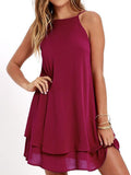 Spaghetti Strap Asymmetric Hem Plain Shift Dress