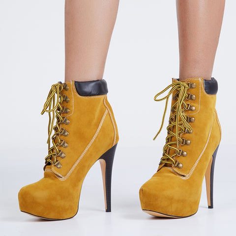 azmodo Amazing Platform Stiletto Heels Lace-up Ankle Boots