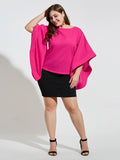 Flare Sleeve Plus Size Solid Color Women's Blouse