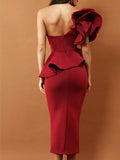 Red Falbala Ruffle Sleeve Off Shoulder Bodycon Dress