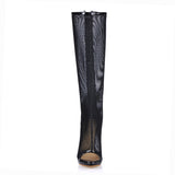 Black Hollow Out Stiletto Heels Peep Toe Women's Boots