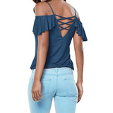 New Tops Strapless Cross Halter Fly-Sleeved T-Shirt