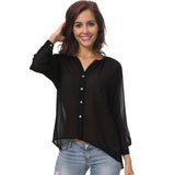 Women's Tops Collarless Long Sleeve Chiffon Shirt Women