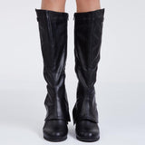 Fashionable Gray Coppy Leather Knee High Boots with Chic Zipper Decoration