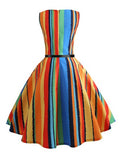 Stripe Colorful Round Neck A-Line Women's Day Dress