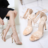 Women Fashion Lace Up Sandals Sexy High Heels Summer Party Shoes Woman Stiletto Pumps